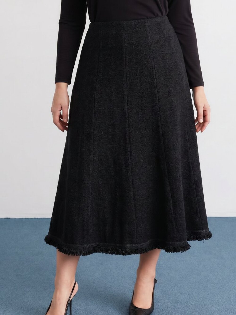 CHANEL Black Wool Maxi Skirt